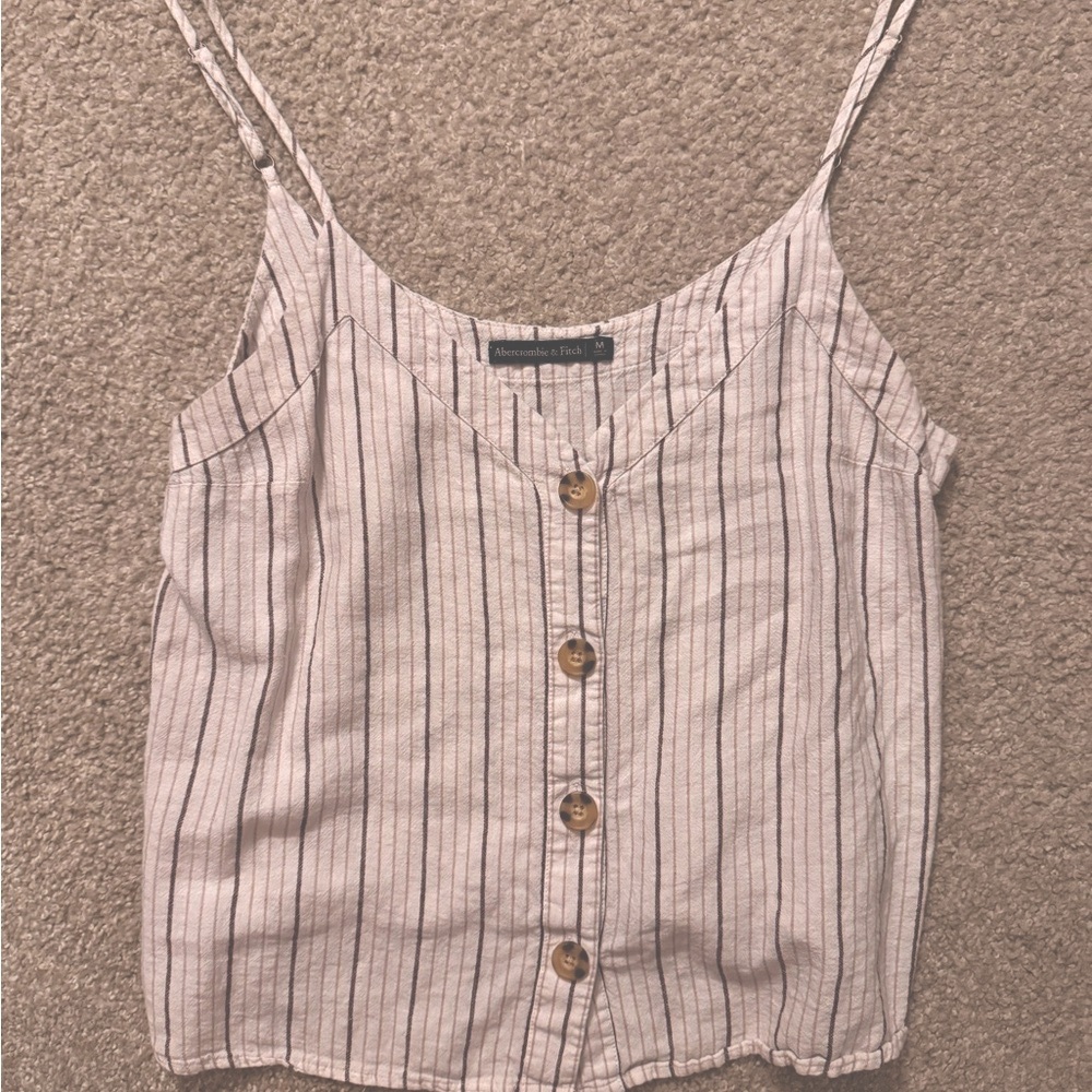 Abercrombie & Fitch Women's Striped Button-Down Tank Top - Cream
